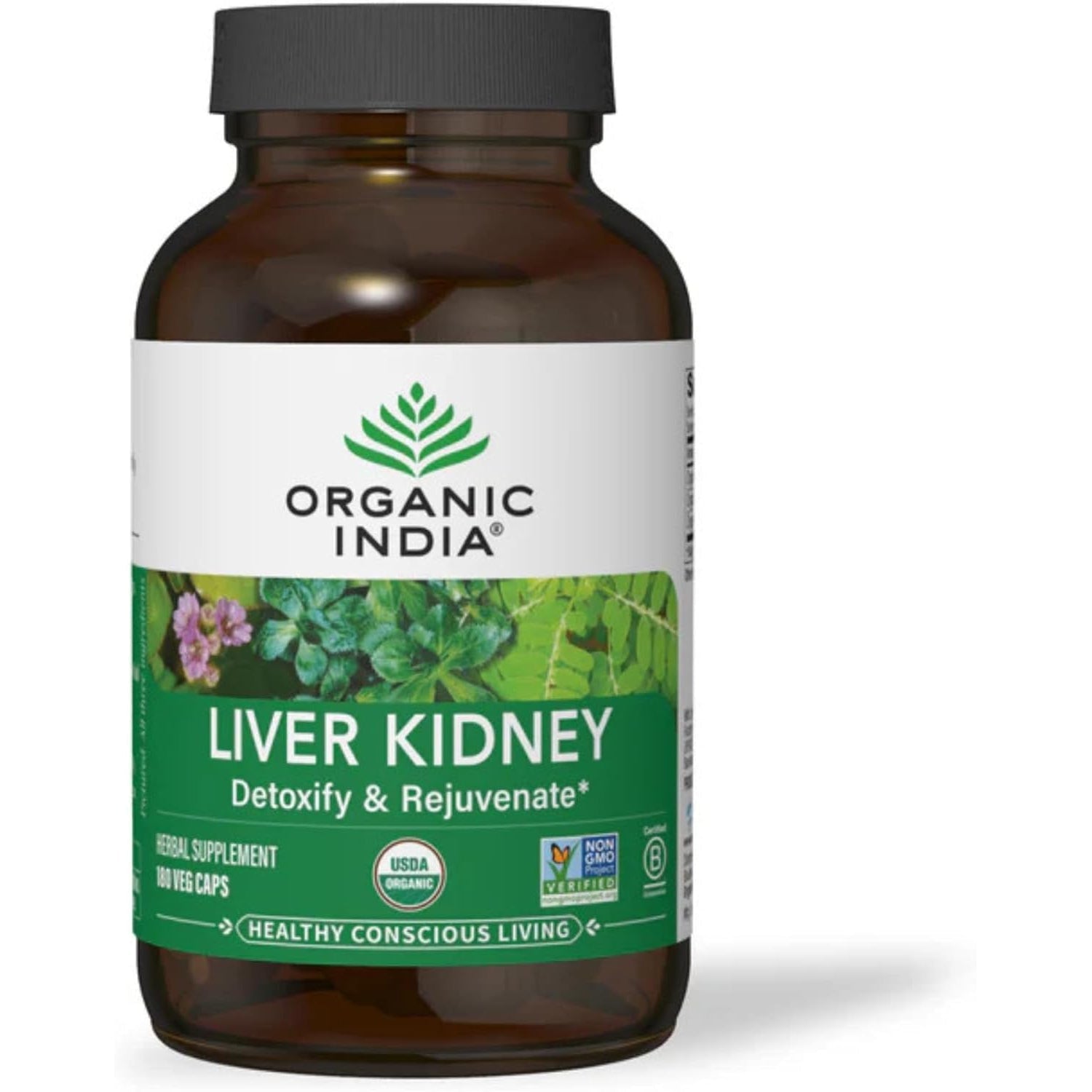 ORGANIC INDIA Liver Kidney Herbal Supplement - Detoxify & Rejuvenate, Supports Healthy Liver & Kidney Function, Vegan, Gluten-Free, Kosher, USDA Certified Organic, Non-Gmo - 180 Capsules