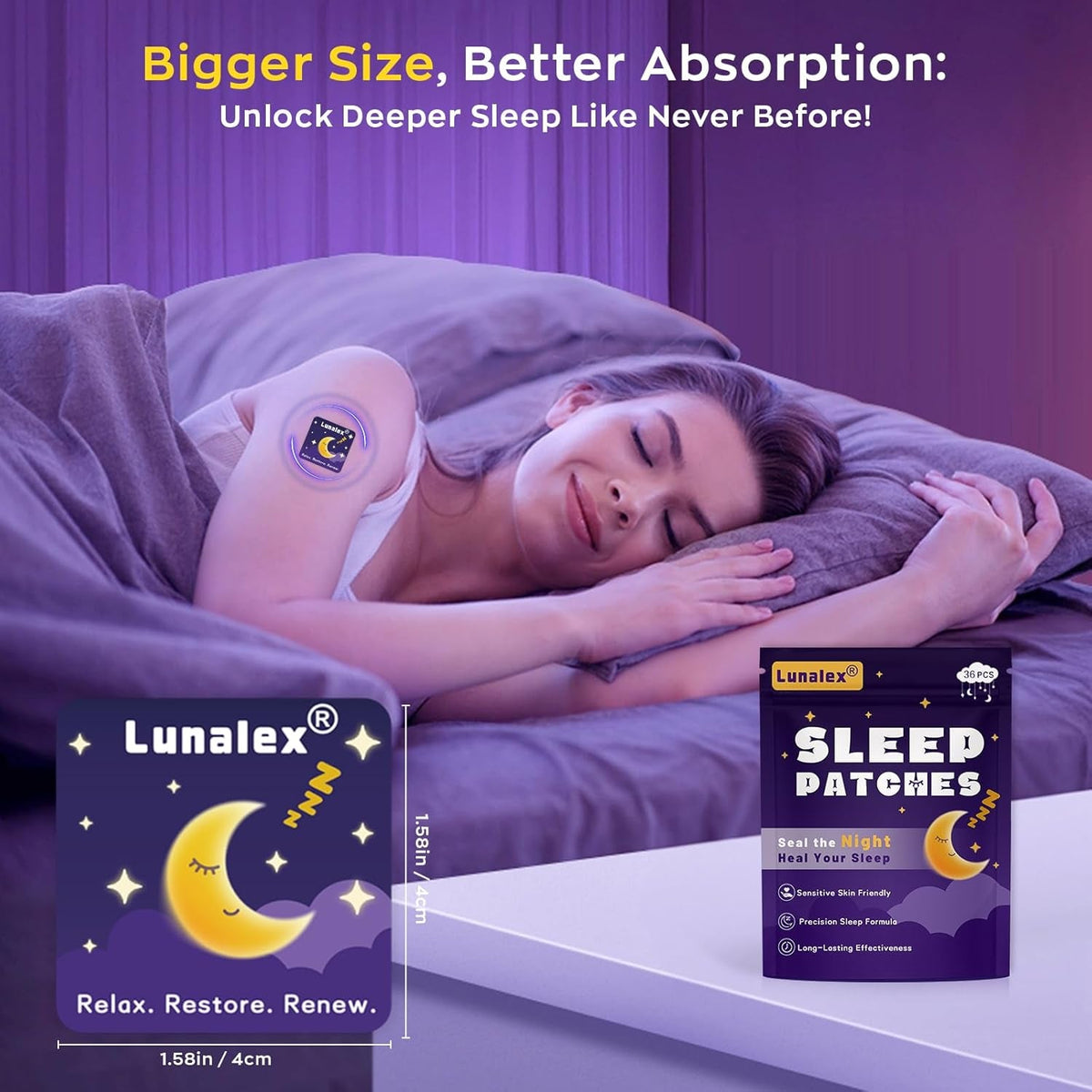 36Ct Sleep Patches for Adults Extra Strength – All Natural Nighttime Comfort with Melatonin & Magnesium, Quick-Acting & Long-Lasting