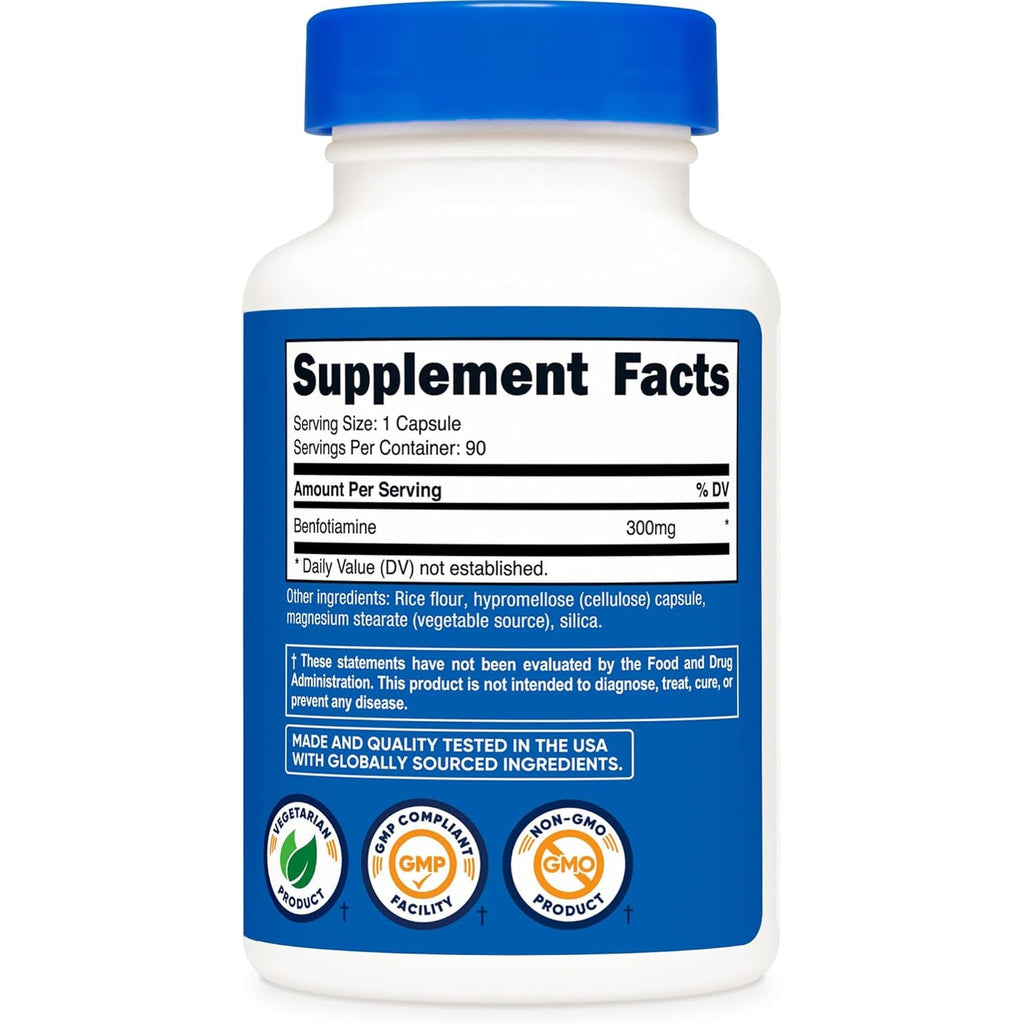 Nutricost Benfotiamine 300Mg, 90 Capsules - Gluten Free, Non-Gmo, and Vegetarian Friendly Fat Soluble Vitamin B1