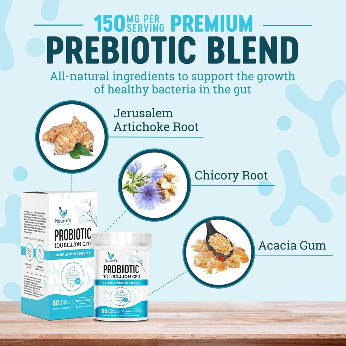 Nature'S Physician Probiotics - 100 Billion CFU per Capsule - 16 Strains + Prebiotics - Best Probiotic Supplement for Women & Men - Supports Immune, Digestive Health, Constipation & Gas - 60 Capsules