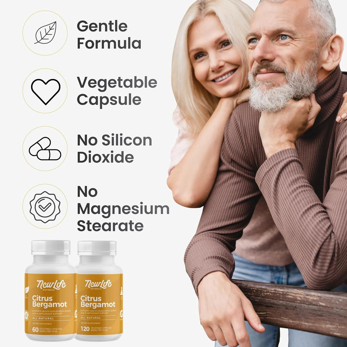 Newlife Naturals Citrus Bergamot Supplements 500 MG - Heart Health - Supplement for Wellness and Aging Support - Pure Extract Formula - 60 Veggie Capsules