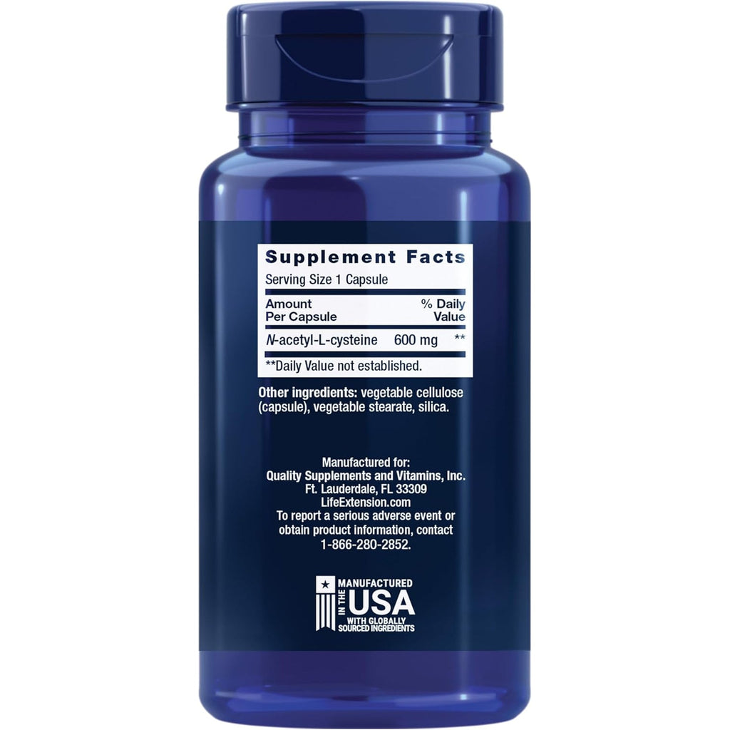 Life Extension N-Acetyl-L-Cysteine (NAC), Immune, Respiratory, Liver Health, NAC 600 Mg, Potent Antioxidant Support, Free-Radicals, Easy to Absorb, 60 Capsules
