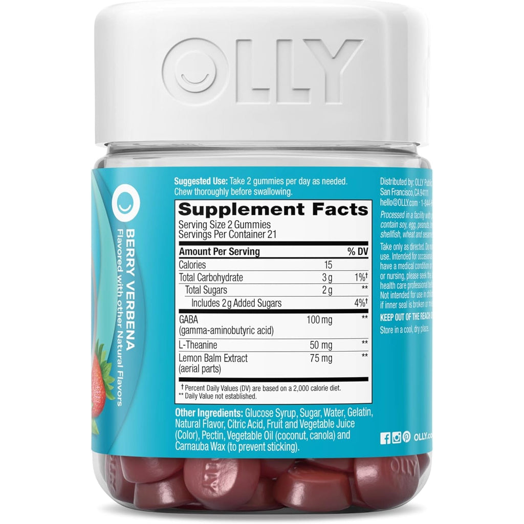OLLY Goodbye Stress Gummy, GABA, L-Theanine, Lemon Balm, Stress Relief Supplement, Berry - 42 Count