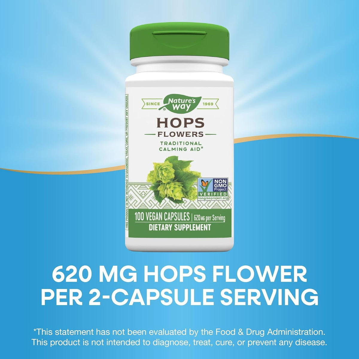 Nature'S Way Hops Flowers - Traditional Calming Aid* - 620 Mg Hops Flowers per 2-Capsule Serving - Herbal Supplement - Vegan, Gluten Free & Dairy Free - 100 Capsules