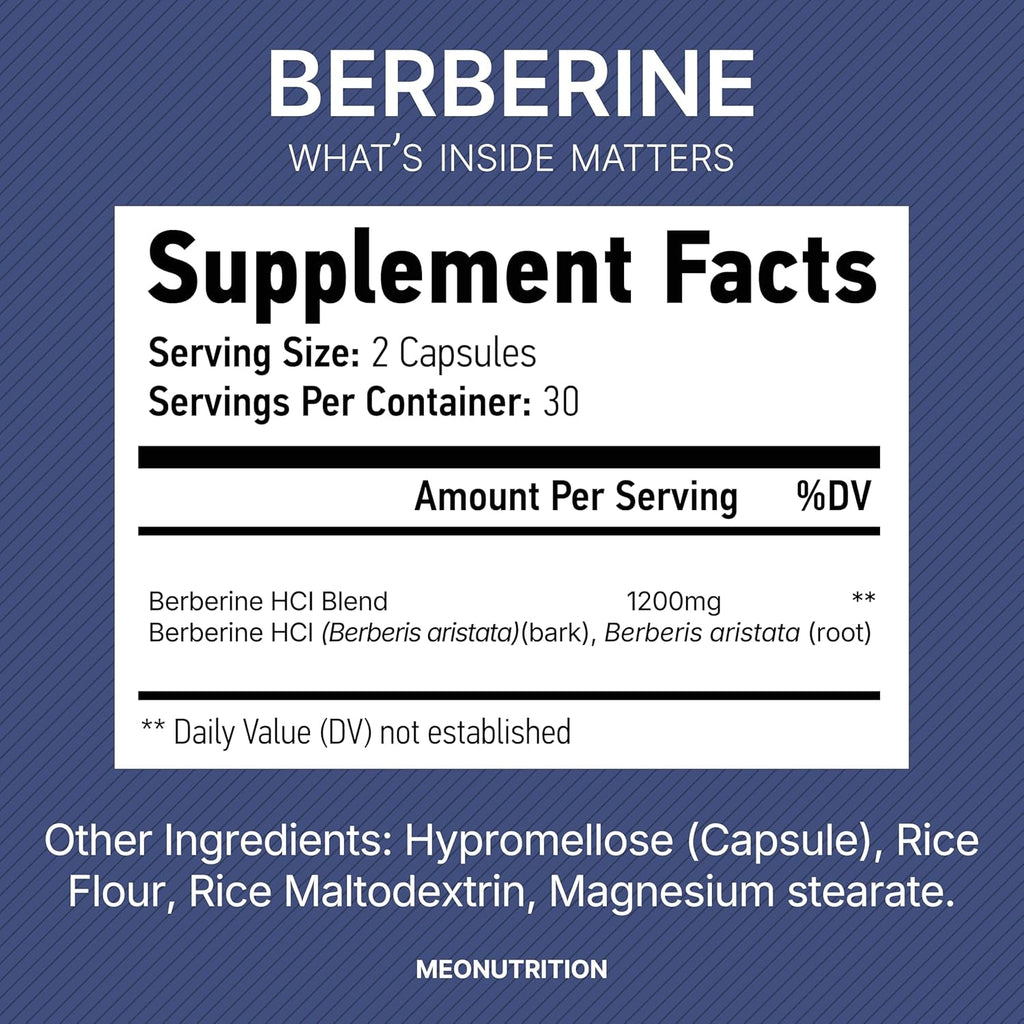Berberine Supplement 1200Mg HCI - 60 Capsules, 3Rd Party Lab Tested, Non-Gmo, GMP Certified - Supports Metabolic Health & Overall Wellness