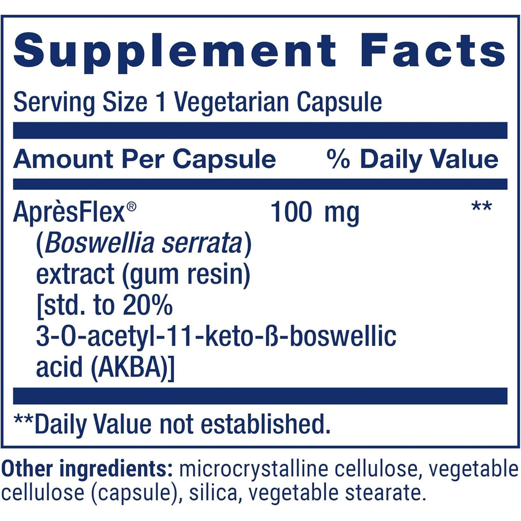 Life Extension 5-LOX Inhibitor with Aprèsflex®, 100 Mg, Standardized Boswellia Serrata Extract, Promotes Joint, Cell & Arterial Health, Gluten-Free, Non-Gmo, Vegetarian, 60 Capsules