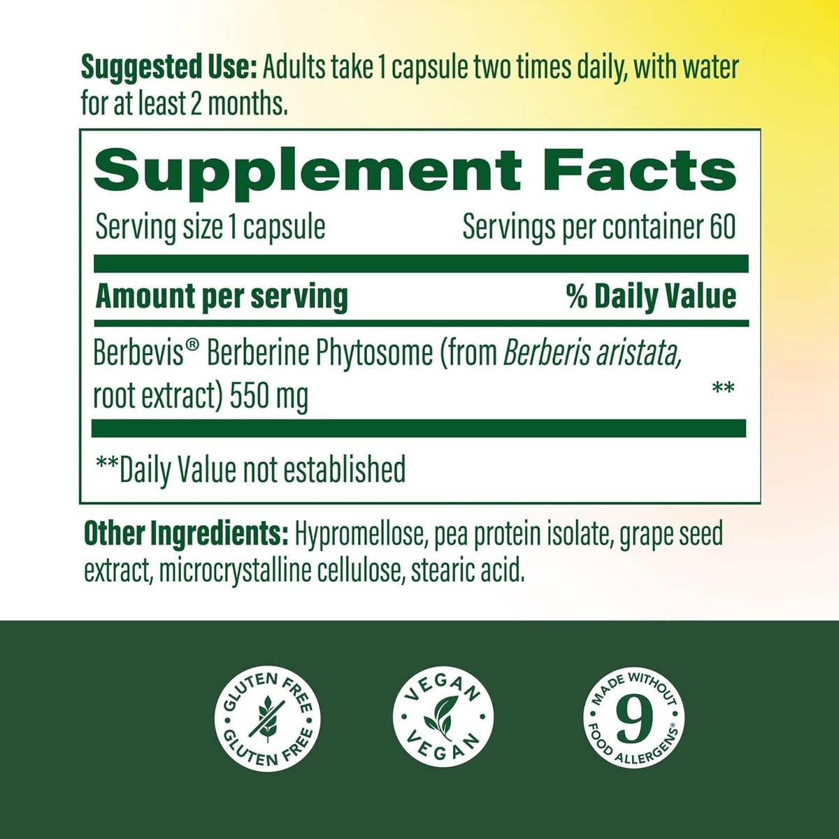 Megafood Berberine Phytosome - Berberine Supplement 550 Mg per Serving, 1100 Mg Daily - 9X Absorption - Supports a Healthy Metabolism & Cholesterol Levels - Vegan - 60 Capsules, 30 Day Supply