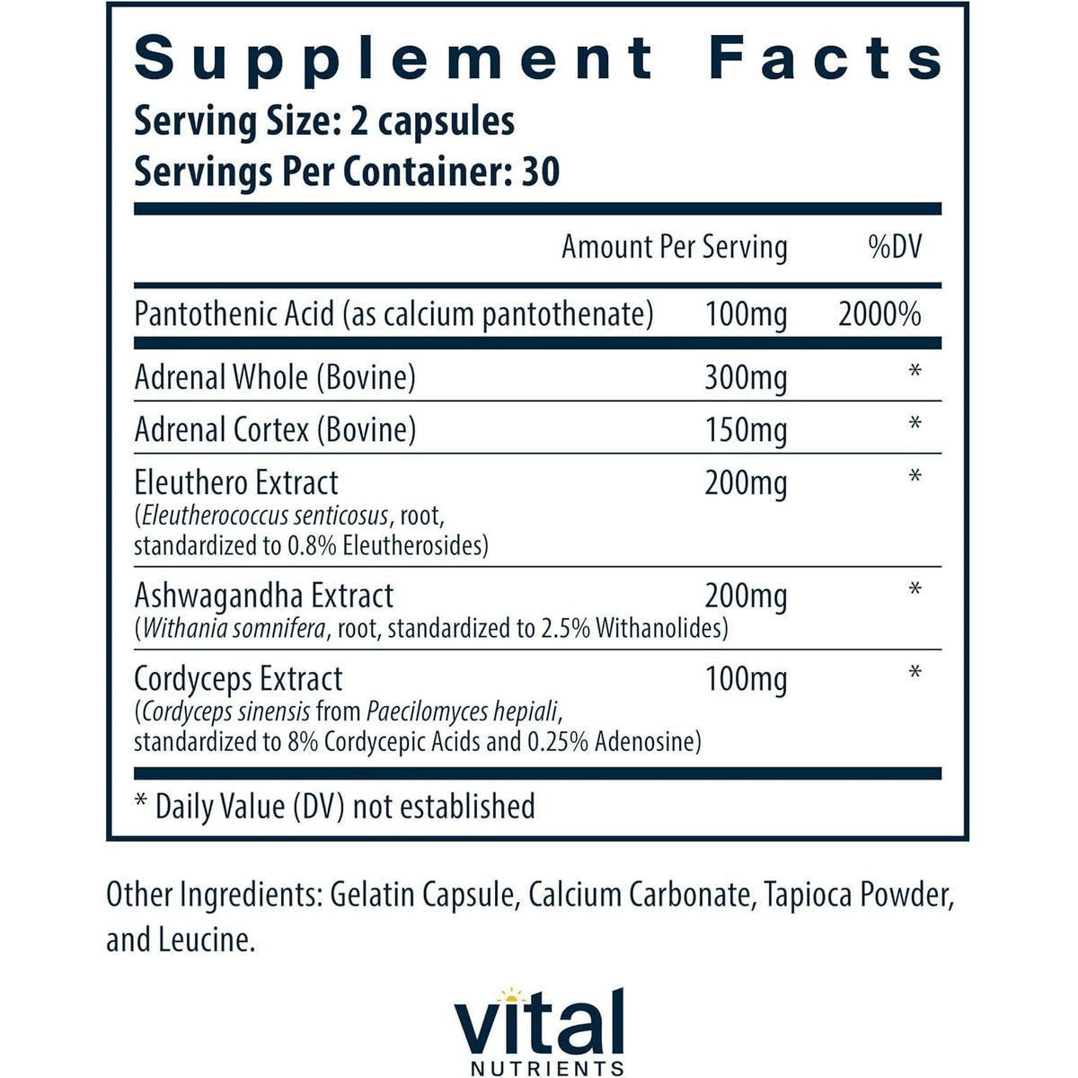 Vital Nutrients Adrenal Support - Adrenal Support Supplements for Gland Function and Cortisol Management - Supports Energy and Stress Levels - Gluten, Dairy, Soy Free - 60 Capsules