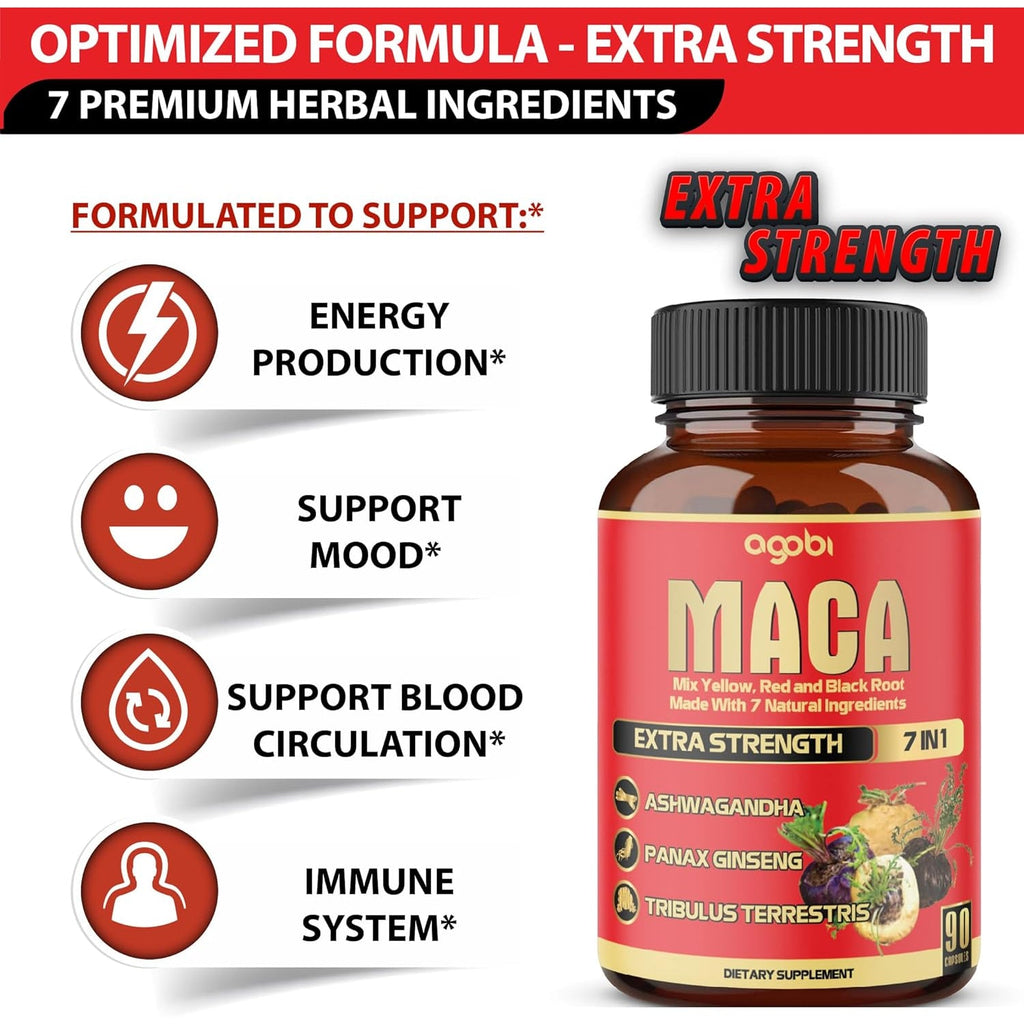 Maca Root Capsules - Supports Natural Health - Energy - Performance & Mood Supplement - Enhanced Blood Flow 3-Month Supply