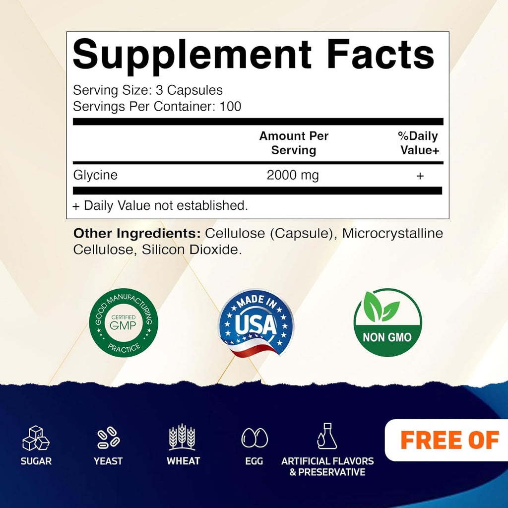 Vitamatic Glycine Supplement, 2000Mg per Serving, 300 Count, Non-Gmo, Gluten Free