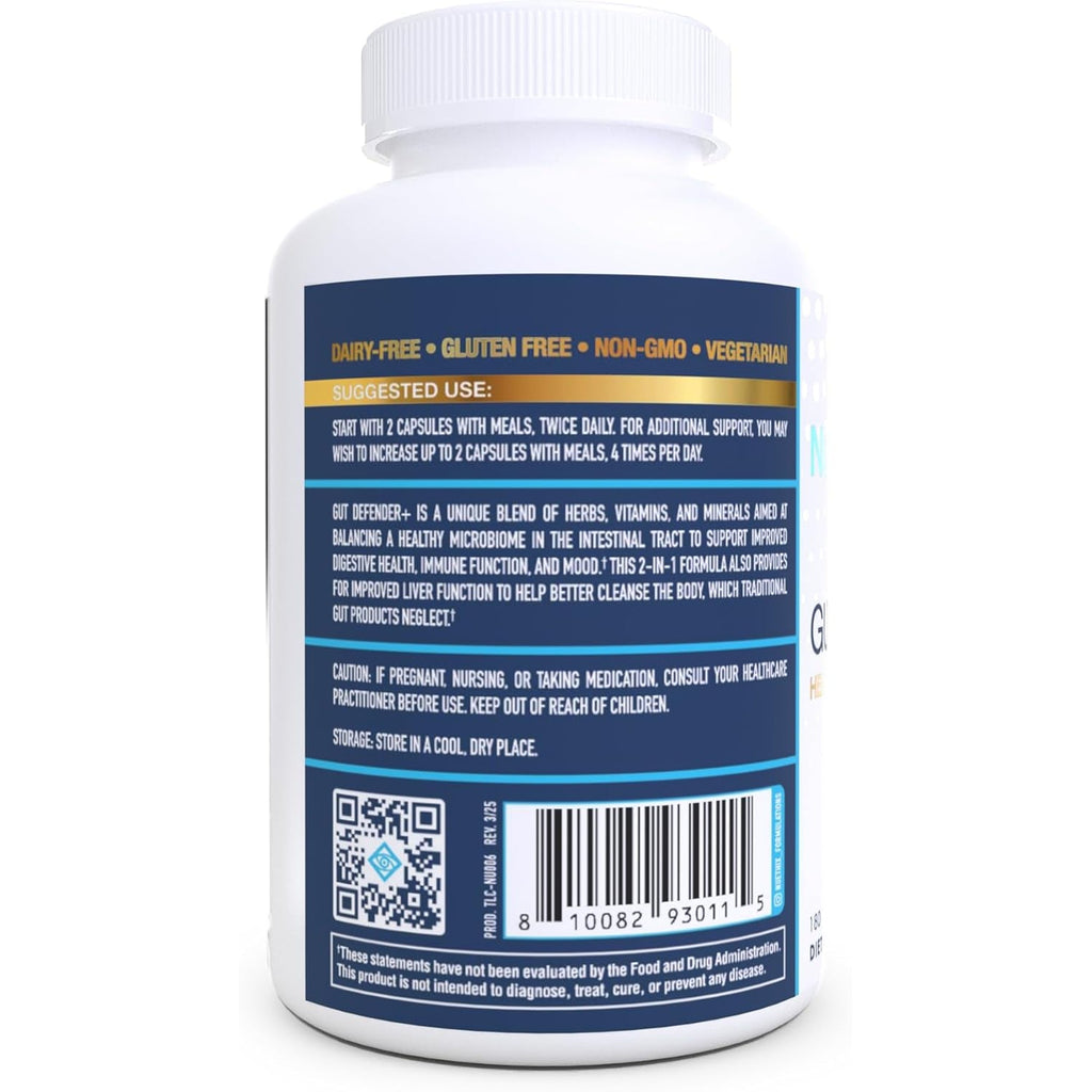 Nuethix Formulations Gut Defender+ Microbiome Balance Dietary Supplement, 180 Capsules, 90 Servings