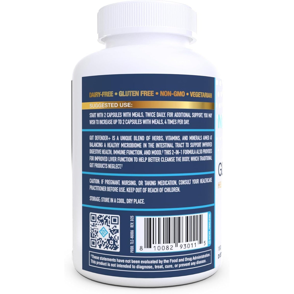 Nuethix Formulations Gut Defender+ Microbiome Balance Dietary Supplement, 180 Capsules, 90 Servings