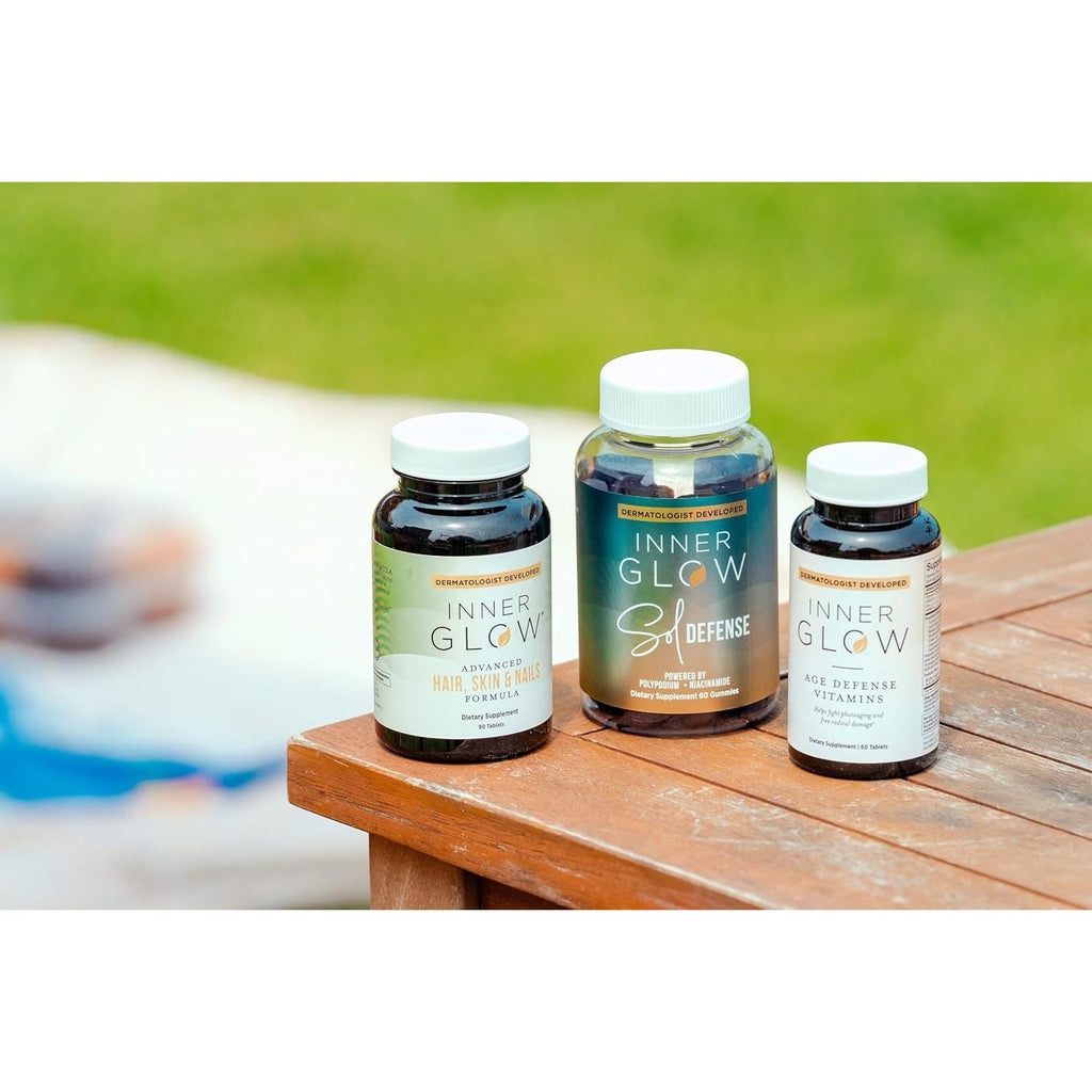 Inner Glow Age Defense Vitamins - Dermatologist and Plastic Surgeon Developed to Fight Photoaging and Melasma, Polypodium Leucotomos Antioxidant Formula – Vegan, Gluten-Free – 60 Capsules