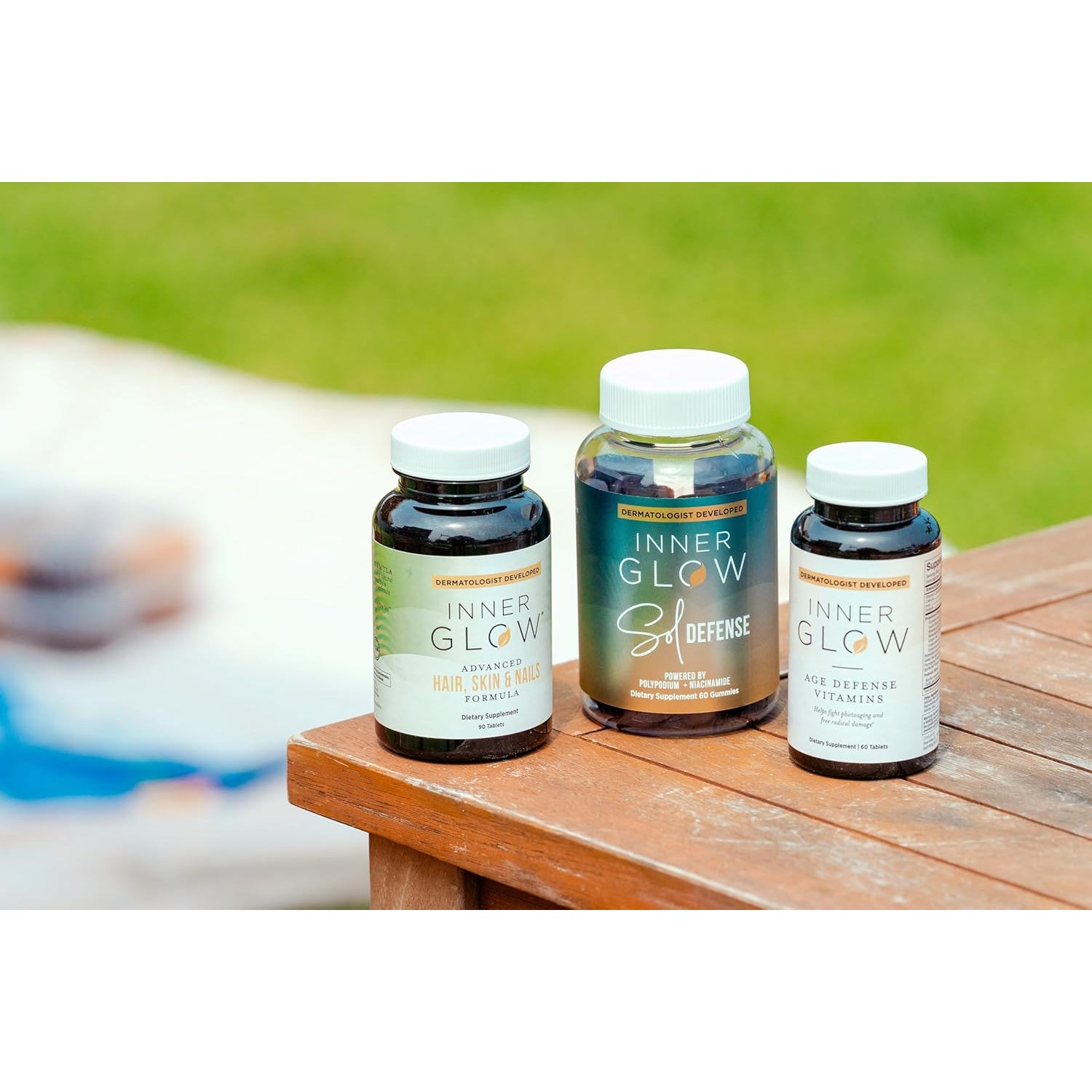 Inner Glow Age Defense Vitamins - Dermatologist and Plastic Surgeon Developed to Fight Photoaging and Melasma, Polypodium Leucotomos Antioxidant Formula – Vegan, Gluten-Free – 60 Capsules