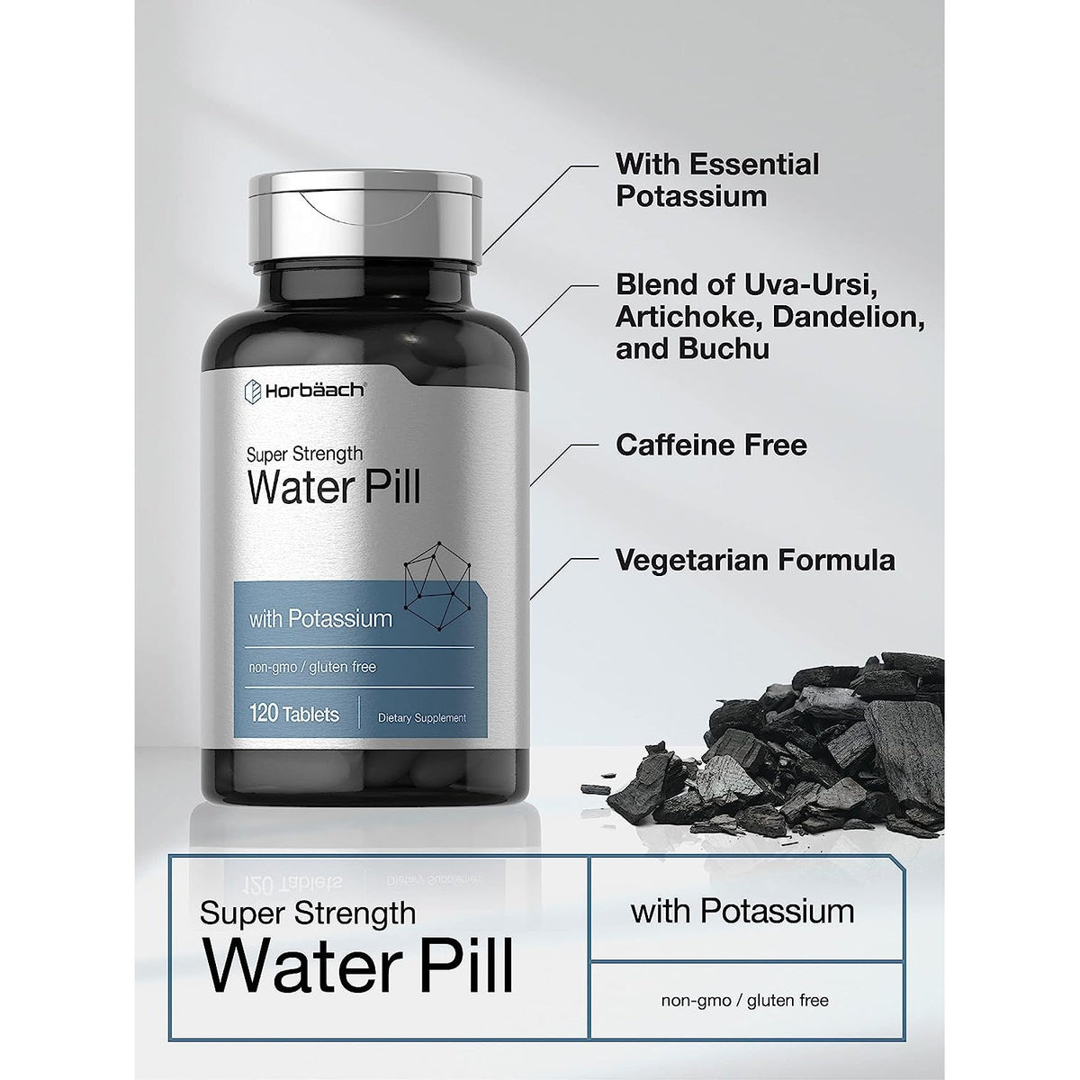 Horbäach Water Pills | Super Strength | 120 Tablets | Vegetarian, Non-Gmo & Gluten Free Supplement