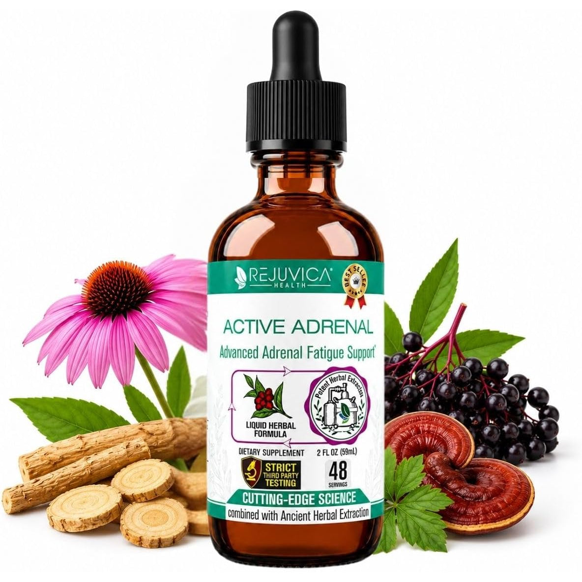 Rejuvica Health Active Adrenal - Advanced Adrenal Support Tincture - Liquid Delivery for Better Absorption - Ashwagandha, B-Vitamins, Magnesium and More