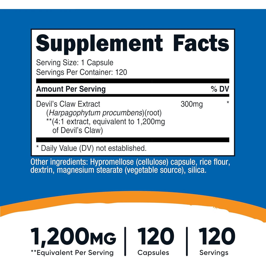 Nutricost Devils Claw Extract 120 Capsules for 120 Servings per Bottle - Vegetarian, GMO Free and Gluten Free