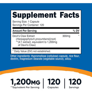 Nutricost Devils Claw Extract 120 Capsules for 120 Servings per Bottle - Vegetarian, GMO Free and Gluten Free