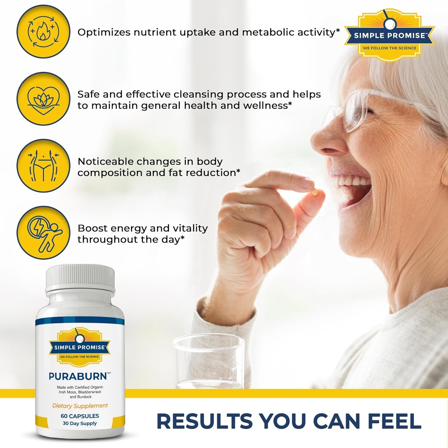 Simple Promise Puraburn™ - Herbal Wellness Supplement with Organic Irish Sea Moss, Bladderwrack & Burdock Root - Supports Digestive Health & Nutrient Absorption - 60 Capsules