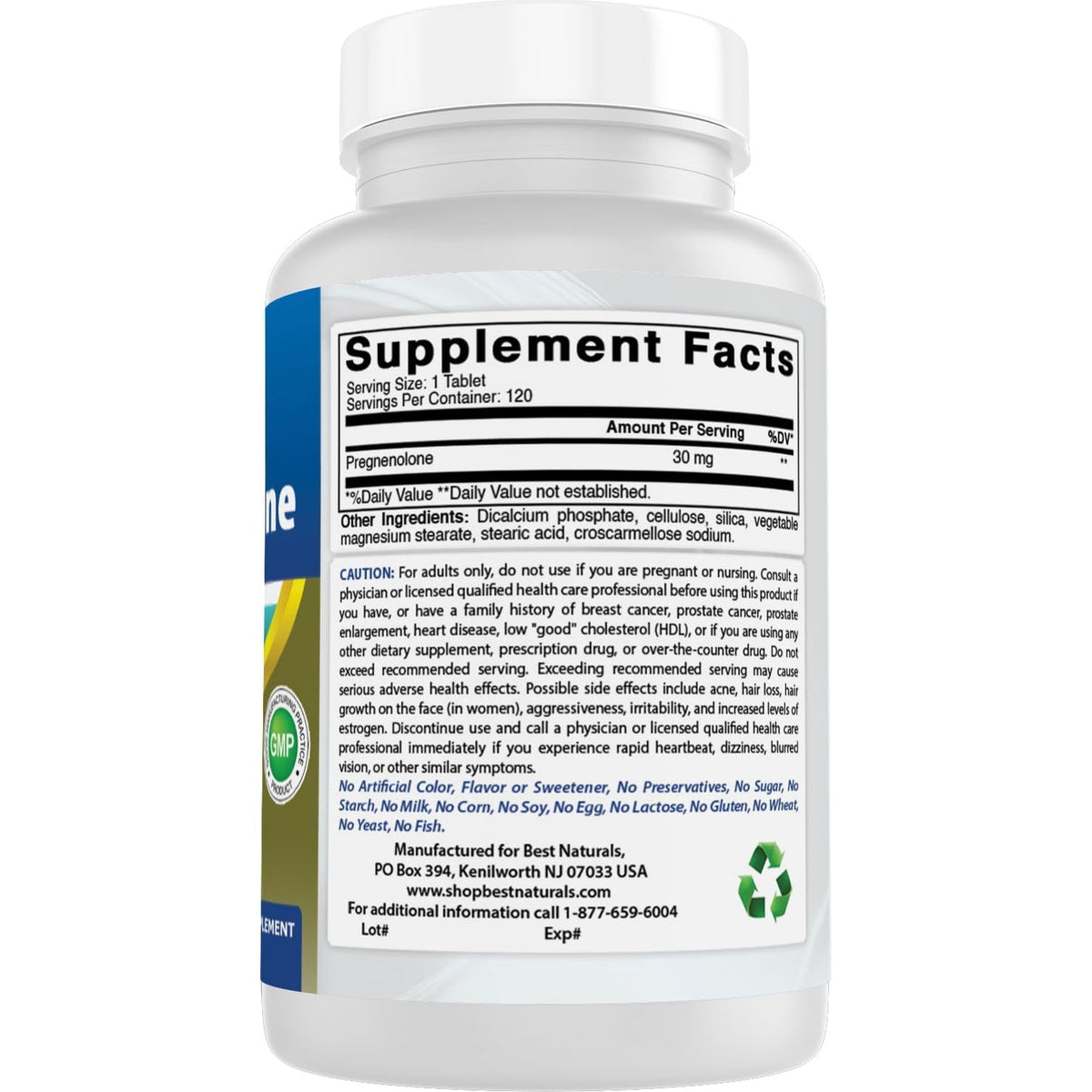 Best Naturals Pregnenolone 30 Mg Tablets, 120 Count