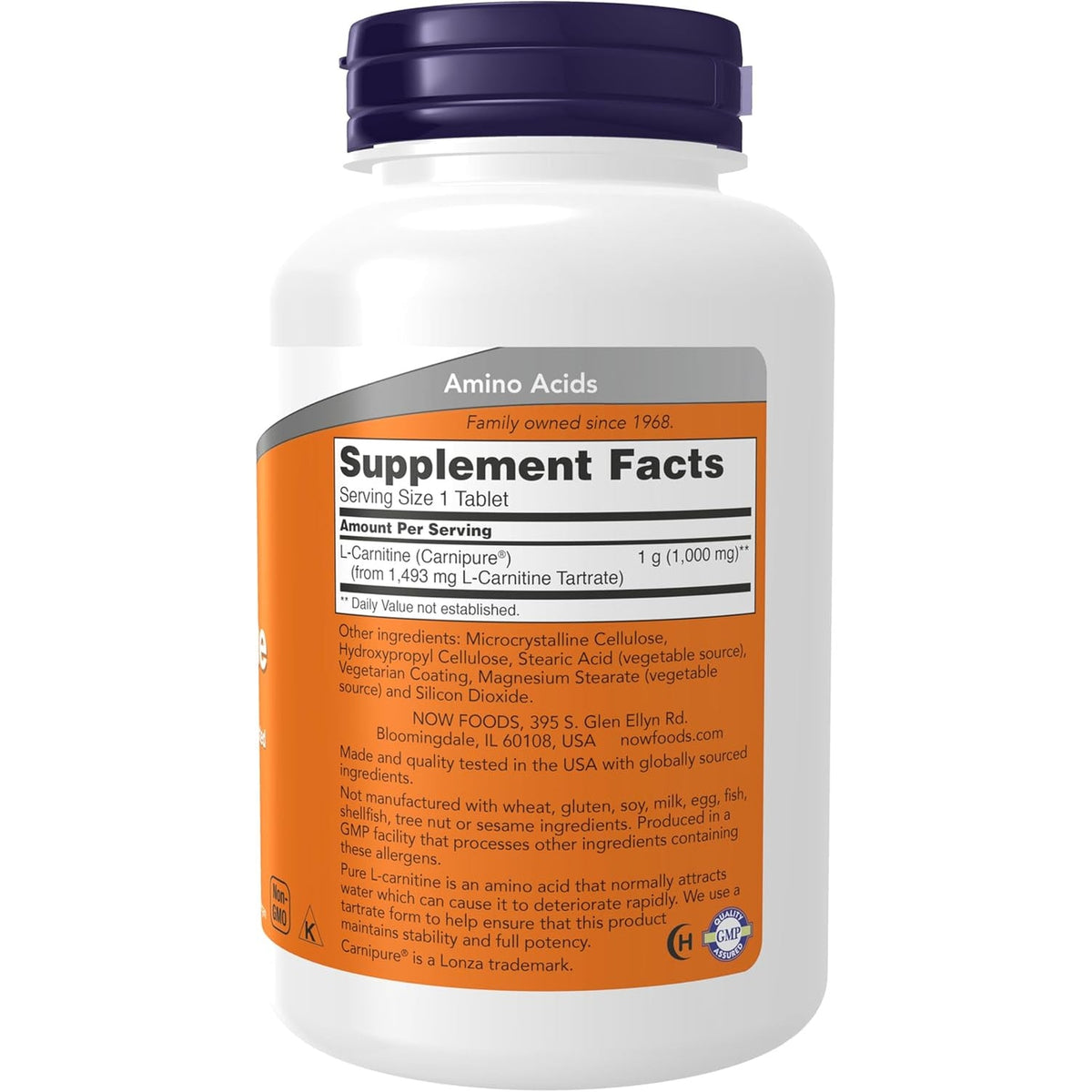 NOW Foods Supplements, L-Carnitine 1,000 Mg, Purest Form, Amino Acid, Fitness Support*, 100 Tablets