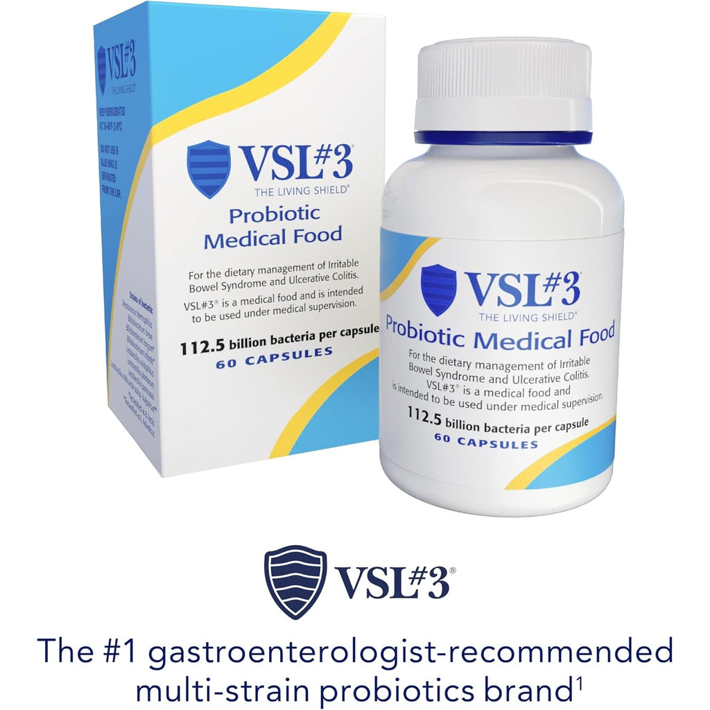 VSL#3® Probiotics for Digestive Health, IBS & UC Symptoms - 112.5B Cfus, High-Potency, Multi-Strain, Live, Refrigerated Probiotic, Medical Food for Gut Health Support in Men & Women, 60 Capsules