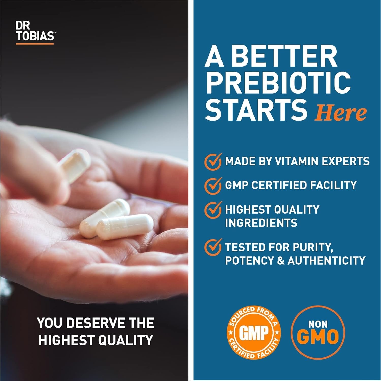 Dr. Tobias Prebiotics, Supports Digestion & Gut Health, Feed Good Probiotic Bacteria, Boost Gut Immune Function, Vegan & Non-Gmo Gut Health Supplements for Men and Women, 30 Capsules, 30 Servings