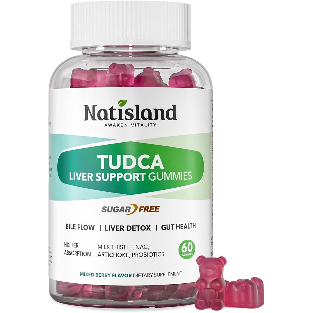 TUDCA 1000Mg Gummies, TUDCA Milk Thistle for Liver Support, with NAC, Artichoke Extract for Liver Cleanse Detox & Repair, Healthy Bile Flow & Digestion, Sugar Free Mixed Berry Flavor, 60 CT