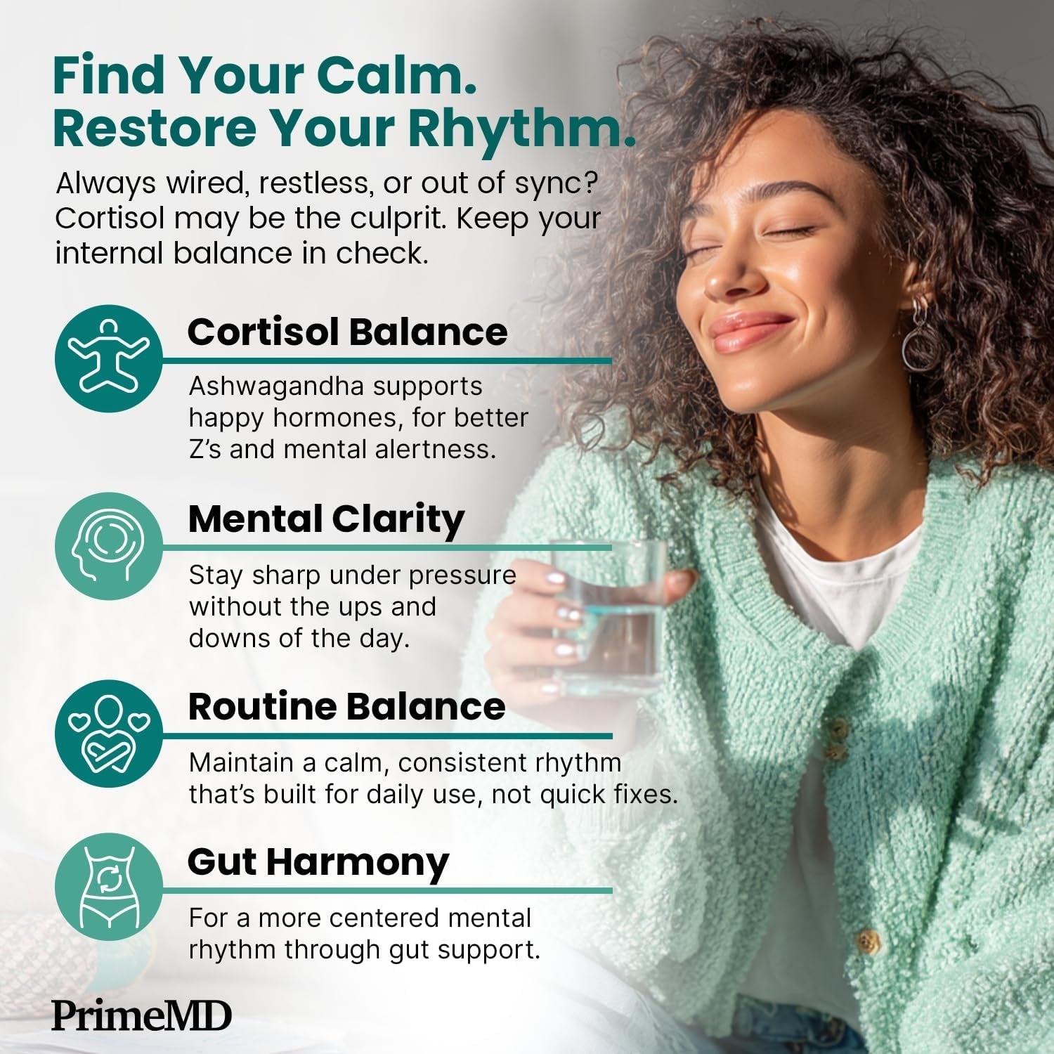 5-In-1 Cortisol Supplement for Women and Men with Ashwagandha for Calmness, Focus, and Adrenal Support Supplements with Shilajit Extract, Magnesium Glycinate, Probiotics (120 Ct) (Pack of 1)
