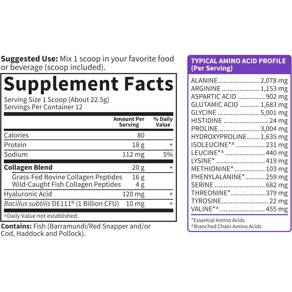 Garden of Life Marine & Grass-Fed Collagen Peptides Powder Supplement (Type I, III) with Probiotics, Bcaas & Hyaluronic Acid for Radiant Hair, Skin & Nails – Unflavored, 20G per Serving, 12 Servings