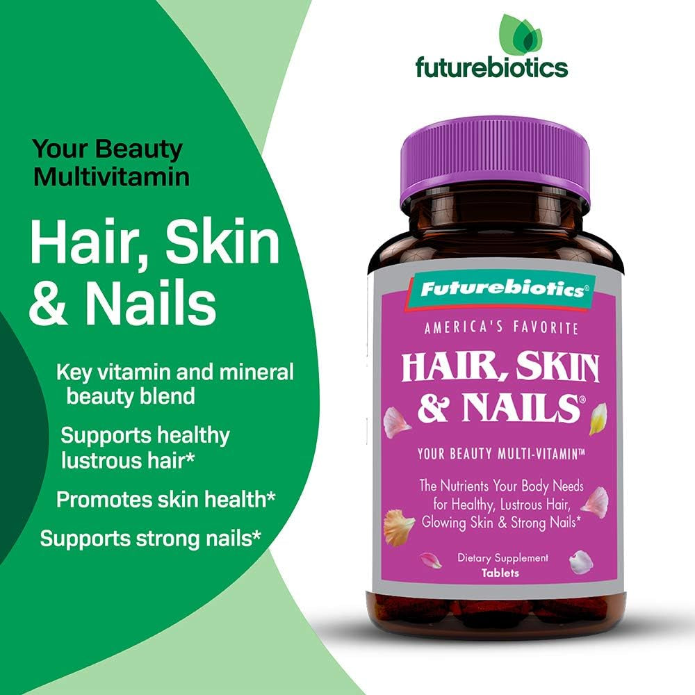 Futurebiotics Hair, Skin & Nails Beauty Multivitamin with Biotin, Hair Vitamins and Skin Vitamins That Promote Healthy Hair and Nail, 180 Tablets