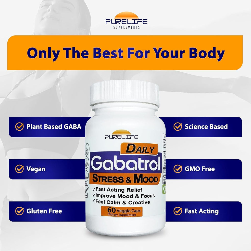 Gabatrol Daily – Plant Based GABA Supplement. Vegetarian and Vegan Friendly (60 Veggie Caps)