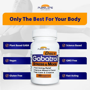Gabatrol Daily – Plant Based GABA Supplement. Vegetarian and Vegan Friendly (60 Veggie Caps)