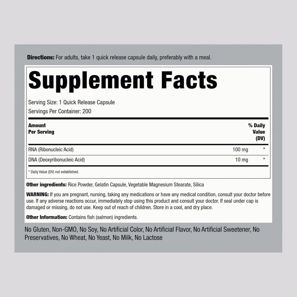 Piping Rock RNA DNA Supplement | 200 Capsules | Ribonucleic Acid & Deoxyribonucleic Acid Complex | Non-Gmo, Gluten Free