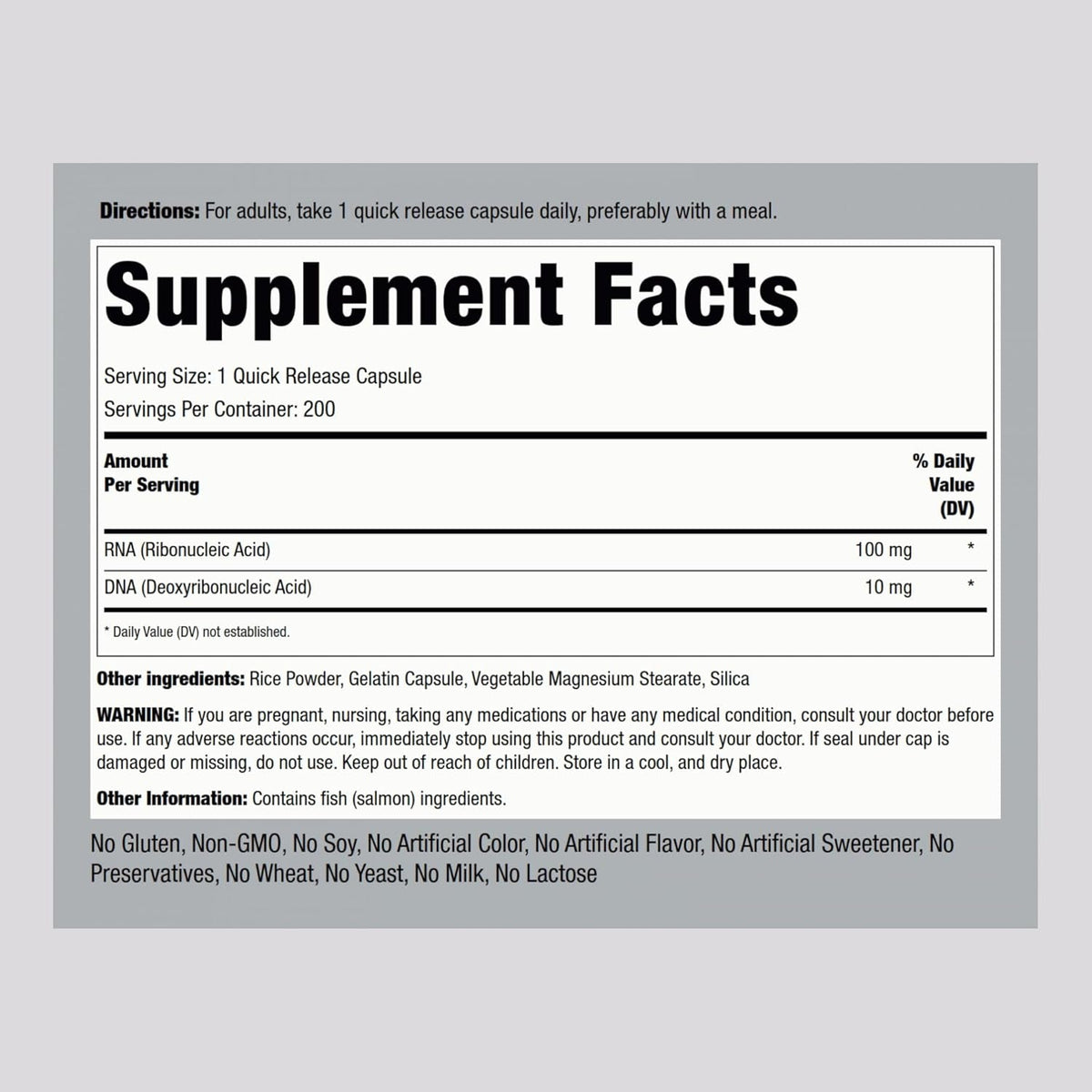 Piping Rock RNA DNA Supplement | 200 Capsules | Ribonucleic Acid & Deoxyribonucleic Acid Complex | Non-Gmo, Gluten Free