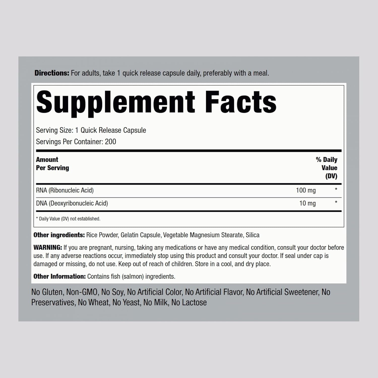 Piping Rock RNA DNA Supplement | 200 Capsules | Ribonucleic Acid & Deoxyribonucleic Acid Complex | Non-Gmo, Gluten Free
