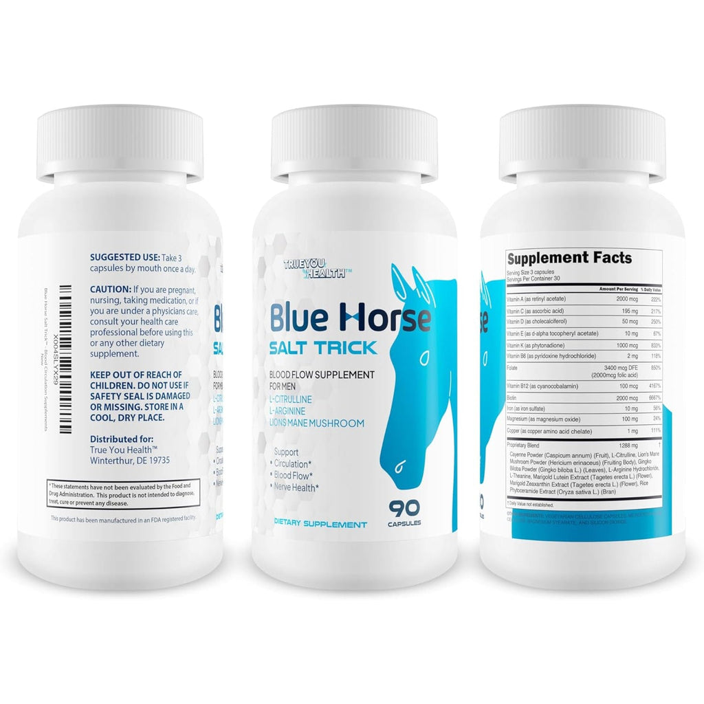 Blue Horse Salt Trick - Our Best Blood Flow Supplement for Men - Our Best Circulation Supplement - Male Circulation Supplements Nitric Oxide Vasodilator to Improve Blood Flow 7 Blue Salt Trick for Men