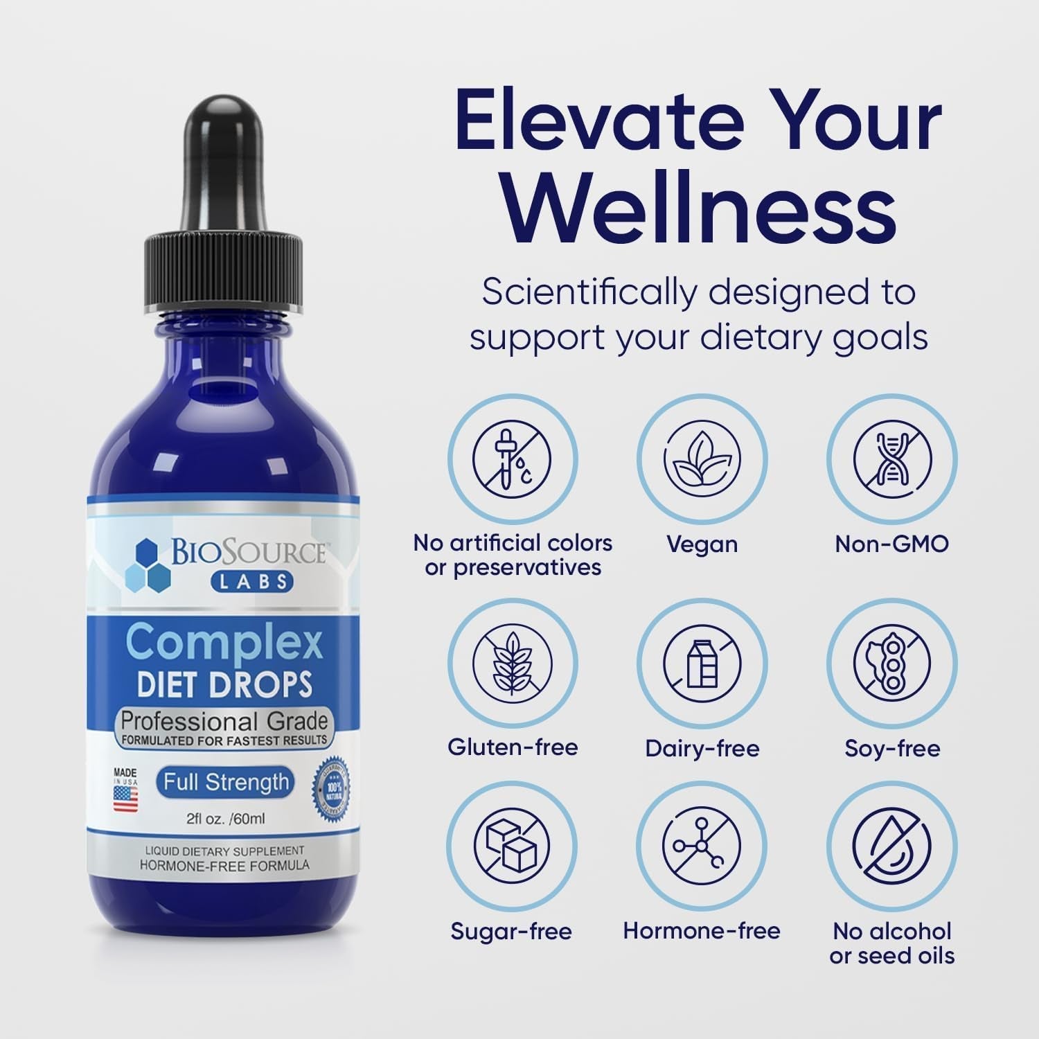 Biosource Labs Complex Diet Drops – Best Natural Drops for Men and Women (1 Bottle, 2 Fl Oz) - 30 Day Supply