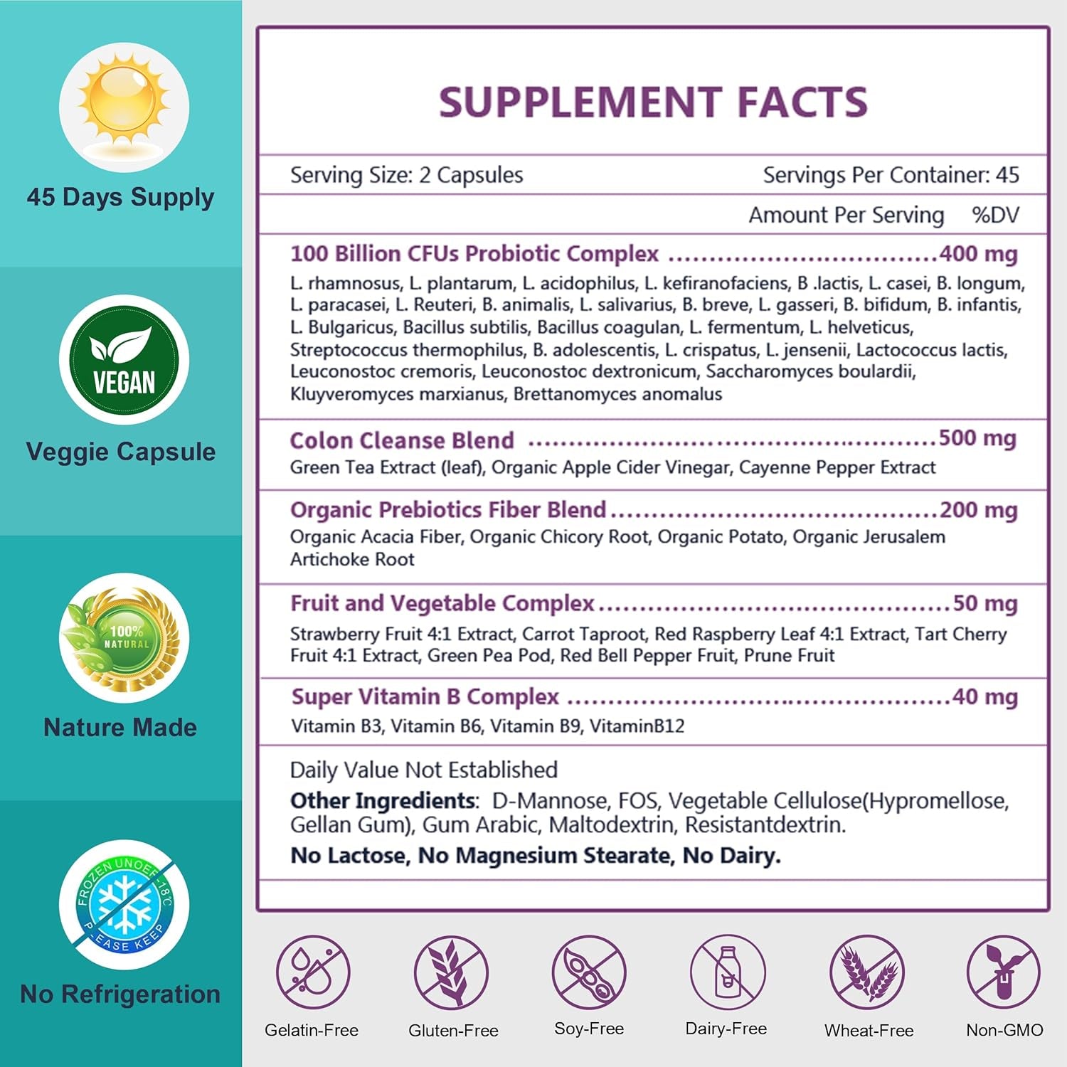 NATURE TARGET Probiotics for Women-Men Digestive Health, Mens-Womens Probiotic with Prebiotics, 100 Billion for Gut and Immune Health, No Refrigeration, 90 Veggie Capsules (45 Days Supply)