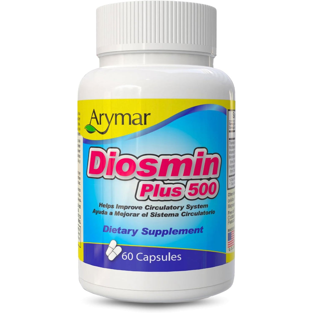 Arymar Diosmin 500Mg with Vitamin B-Complex: Circulatory Formula for Leg Vein Integrity and Normal Blood Flow, Vascular Health and Microcirculation, 60 Capsules