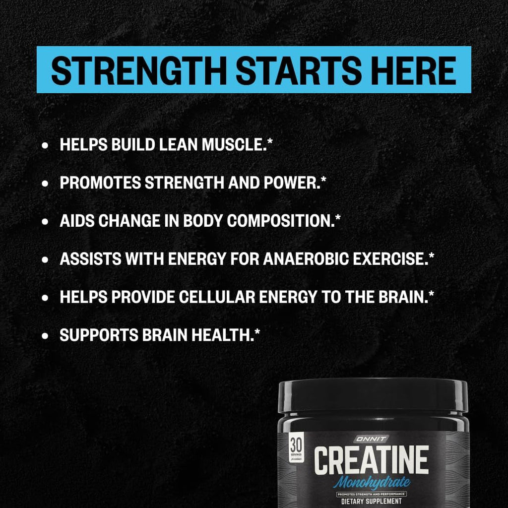 ONNIT Creatine Monohydrate Powder, IGEN(TM) Non-Gmo Tested 5G Premium Creatine for Muscle Strength, Power and Lean Mass, Supports Brain Health, Brain Cellular Energy, Unflavored, 30 Servings, 5.29 Oz