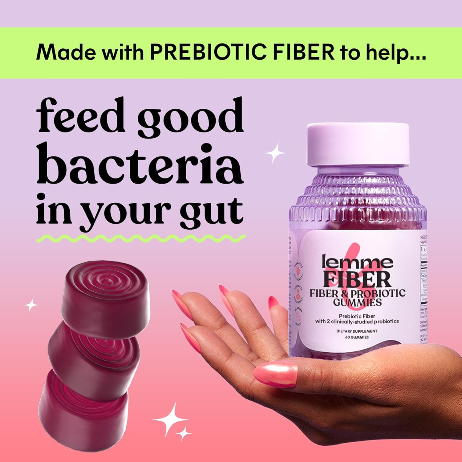 Lemme Fiber & Probiotic Gummies for Adults, Promotes Regularity & Digestive Health, No Sugar Added Strawberry Flavor, 4G Prebiotic Fiber & Clinically Studied Probiotic Strains, (60 Count)