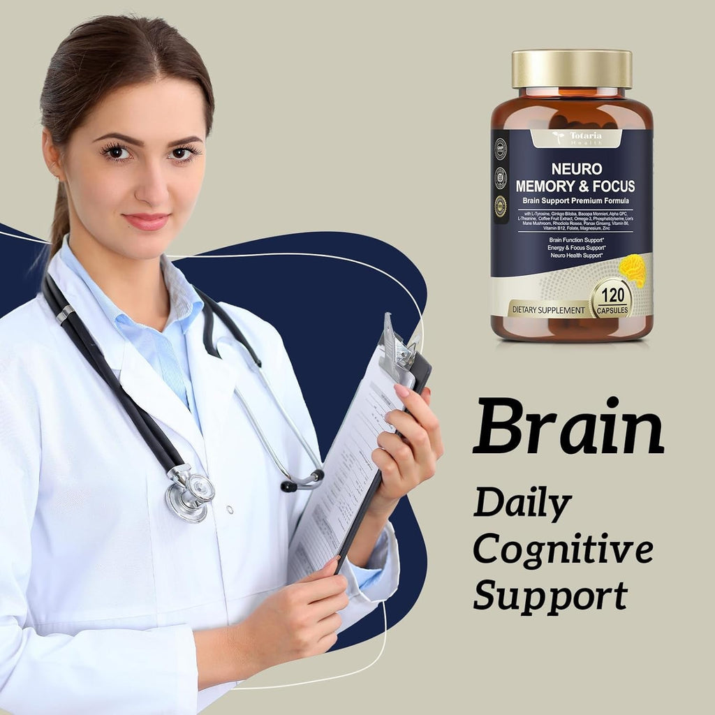 25 in 1 Brain Supplements for Memory and Focus & Neuro Health - Daily Brain Nootropic Cognitive Supplement with L-Tyrosine, Bacopa Monnieri, Ginkgo Biloba, Alpha GPC - Non-Gmo, Gluten Free