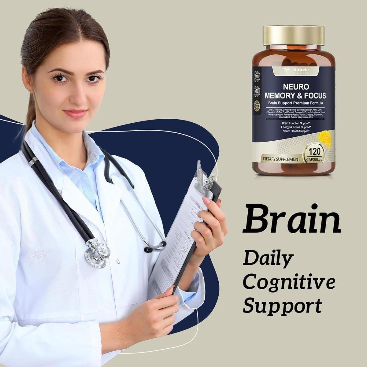 25 in 1 Brain Supplements for Memory and Focus & Neuro Health - Daily Brain Nootropic Cognitive Supplement with L-Tyrosine, Bacopa Monnieri, Ginkgo Biloba, Alpha GPC - Non-Gmo, Gluten Free