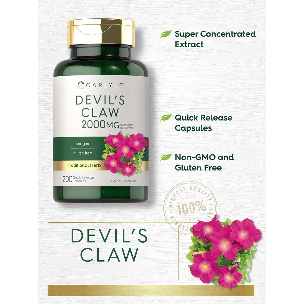 Carlyle Devils Claw Herbal Supplement | 200 Capsules | Non-Gmo & Gluten Free Formula