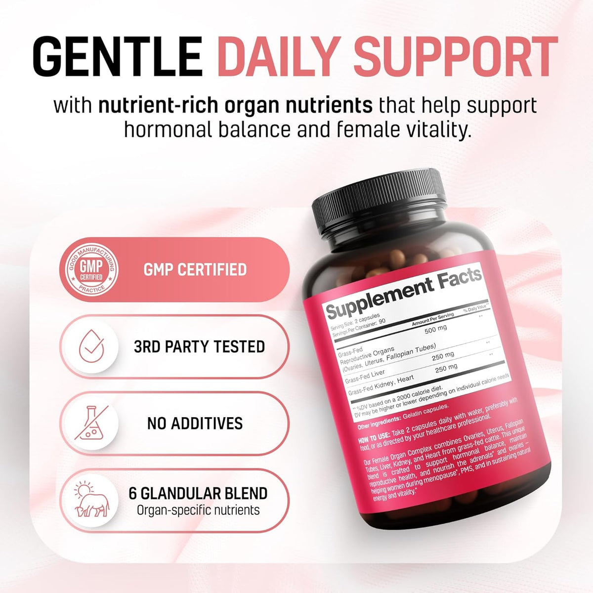 Beef Organ Supplement for Women 6 in 1 Complex Hormone Balance & Energy - 100% Grass Fed & Pasture Raised - Beef Liver, Kidney, Heart, Spleen, Pancreas and More - 180 Capsules