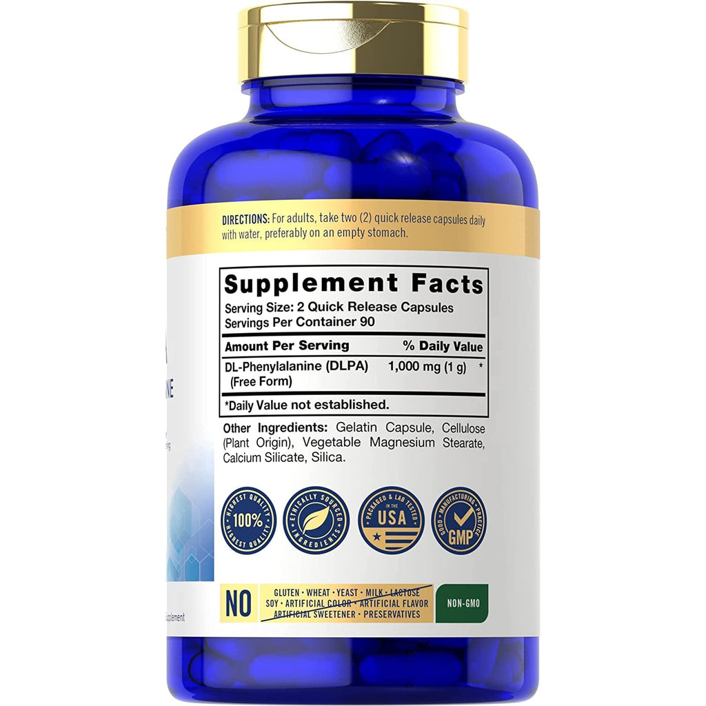 Carlyle Dl-Phenylalanine | 1000Mg | 180 Capsules | Non-Gmo and Gluten Free Formula | DLPA Free Form Supplement