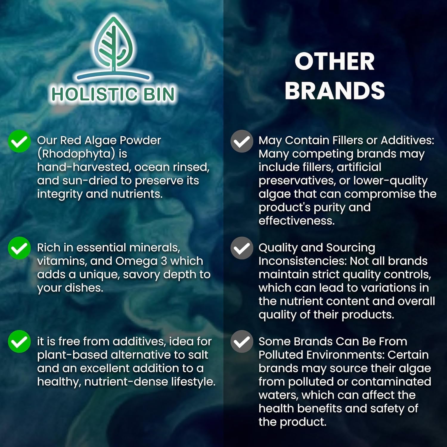 Holistic Bin Red Marine Algae Powder Gigartina and Dumontiacea Red Algae Supplements | Gluten Free, Vegan, Wild Harvested | Rich in Vegan Omega 3 (30 Grams)