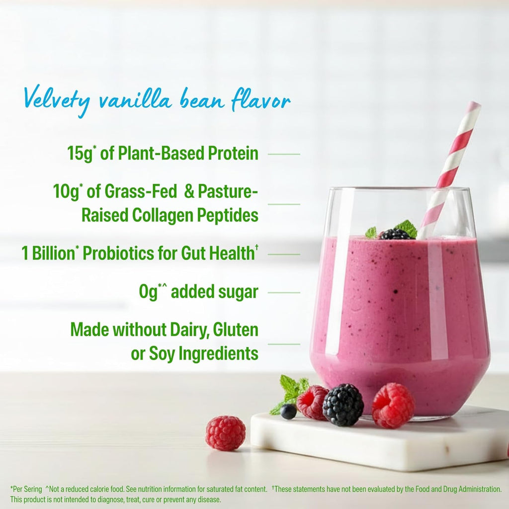 Orgain Protein Powder + Collagen, Vanilla Bean - 25G of Protein, 10G Collagen Peptides, Type I & III, 1B CFU Probiotics, Supports Hair, Skin, Nail, Joint & Gut Health, Gluten Free - 1.6Lb