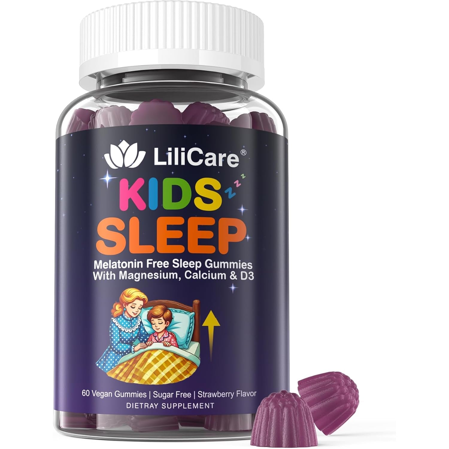 Kids Sleep Gummies - Magnesium Glycinate Gummies, Melatonin Free Sleep Aid | Magnesium, Calcium, D3, B6, L Theanine | Kid Melatonin Alternative for Restful Sleep (Pack of 1)